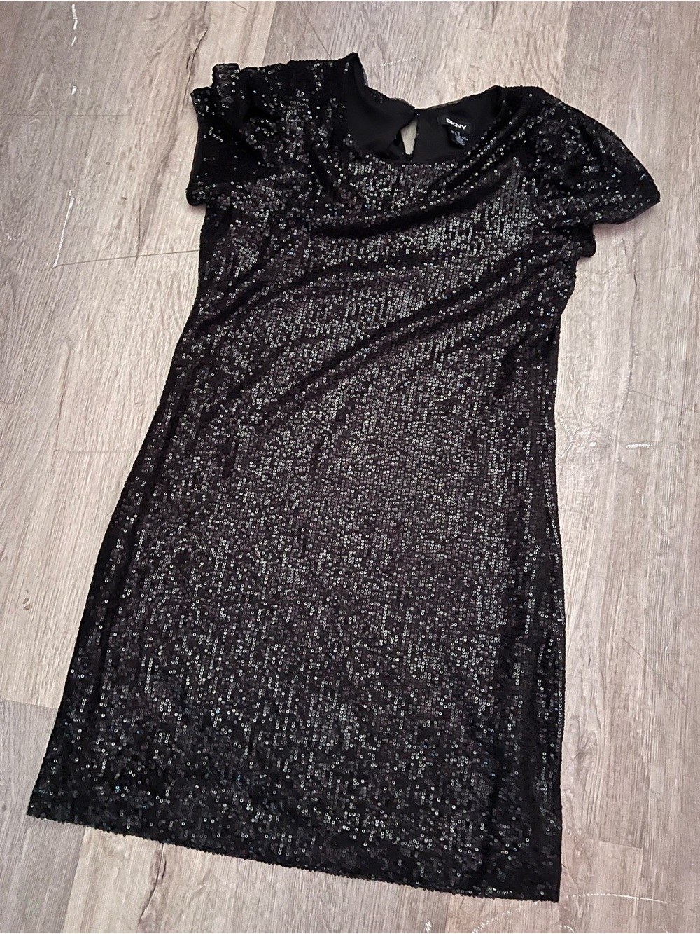 DKNY Black Sequin Short Sleeve Dress
